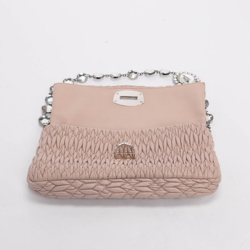 Miu Miu Beige Matelasse Crystal Shoulder Bag - Blue Spinach