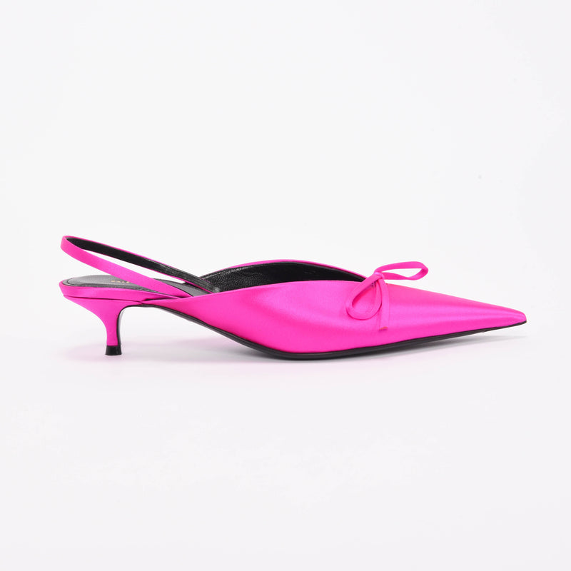 Balenciaga Rose Fuchsia Satin Knife Slingback Pumps 37 - Blue Spinach