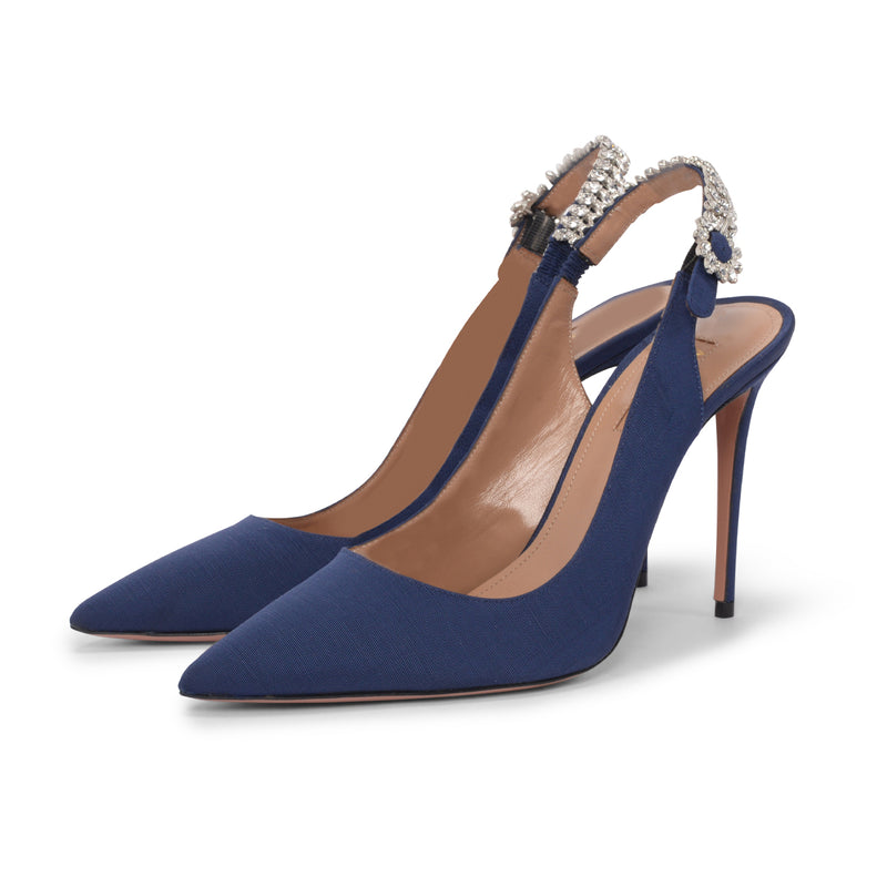 Aquazzura Navy Grosgrain Portrait Of Lady Slingbacks 39.5 - Blue Spinach