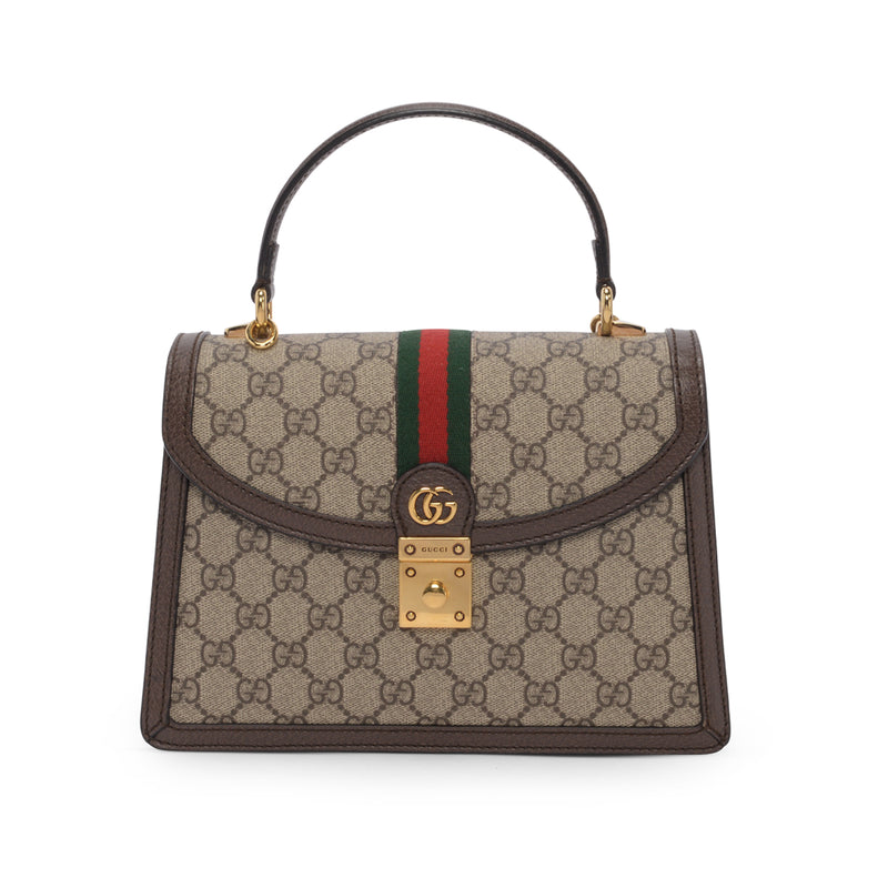 Gucci Beige GG Supreme Ophidia Small Top Handle Bag - Blue Spinach