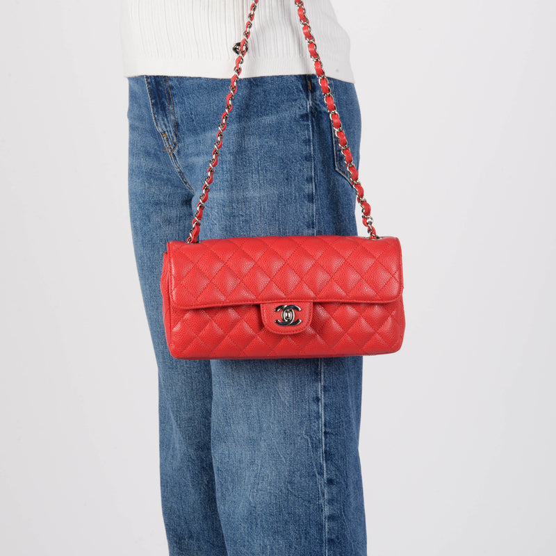 Chanel Red Caviar Leather East West Flap Bag - Blue Spinach