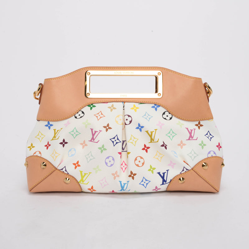 Louis Vuitton White Multicolore Monogram Judy MM Clutch - Blue Spinach