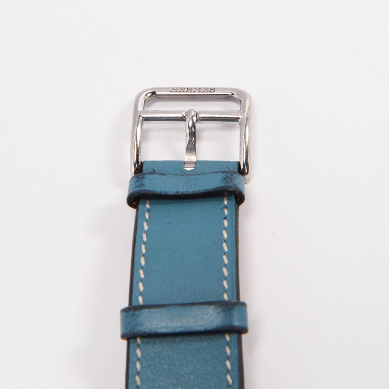 Hermes Blue Jean Swift Heure H Medium Model Watch - Blue Spinach