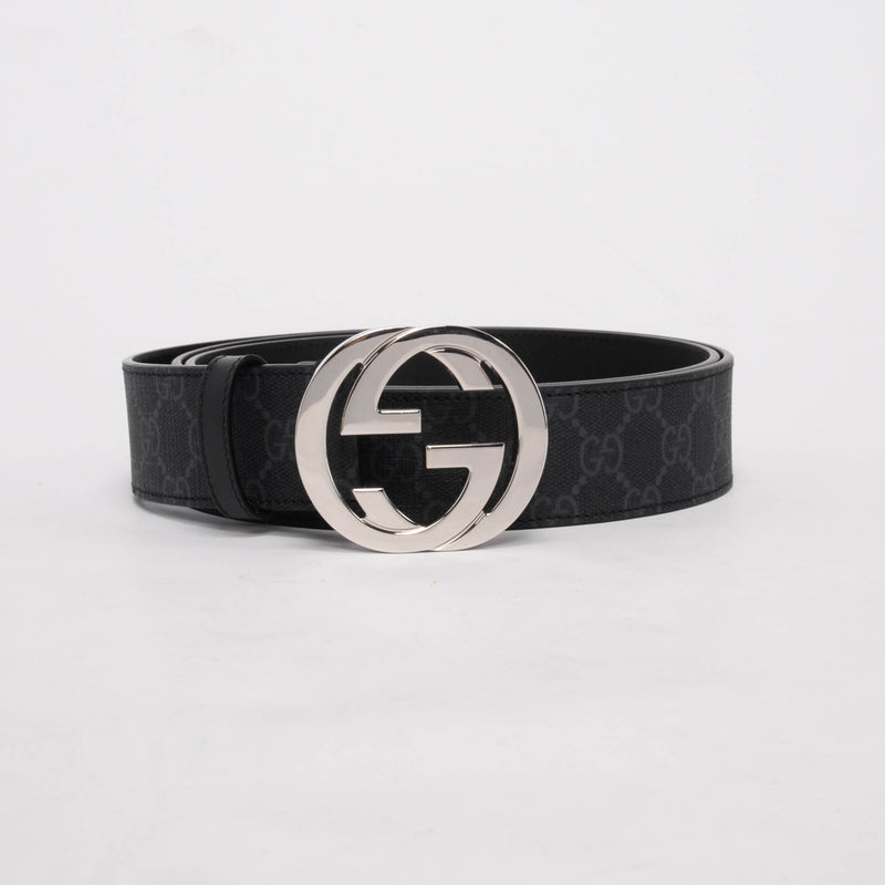 Gucci Black GG Supreme G Buckle Belt - Blue Spinach