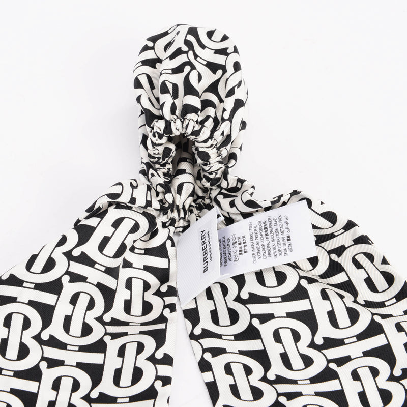 Burberry Black & White Monogram Silk Chignon Scrunchie Scarf - Blue Spinach