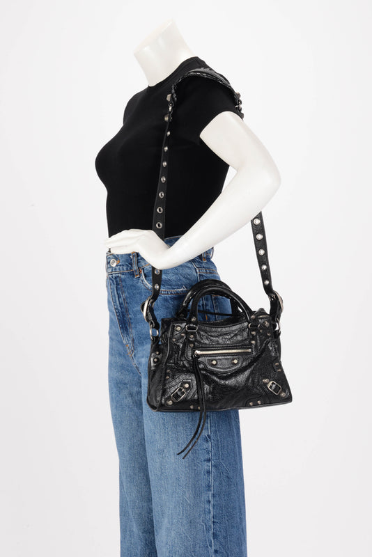 Balenciaga Black Arena Lambskin Neo Cagole XS Bag - Blue Spinach