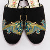 Gucci Black Satin Embroidered Dragon Mules 37 - Blue Spinach