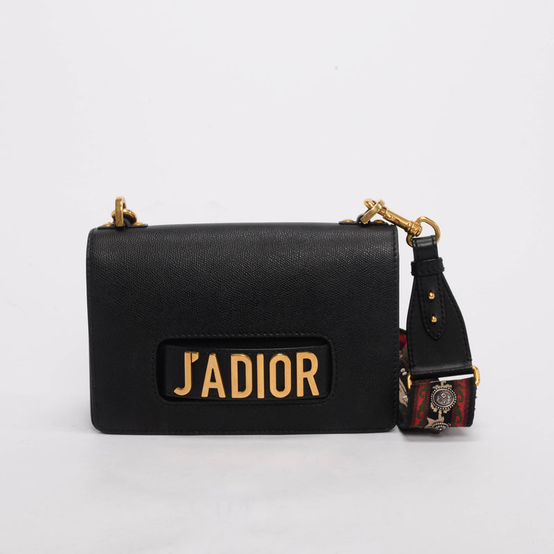 Dior Black Grained Calfskin J'Adior Flap Bag + Bohemian Strap - Blue Spinach