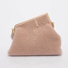 Fendi Rosa Plaster Shearling Medium Fendi First Clutch - Blue Spinach