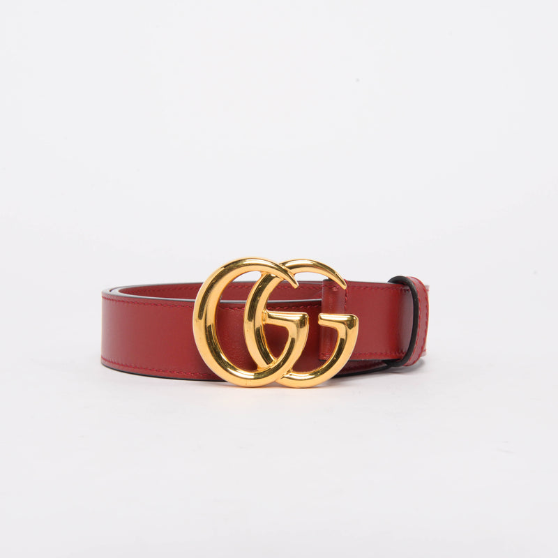 Gucci Red Leather GG Buckle Belt - Blue Spinach