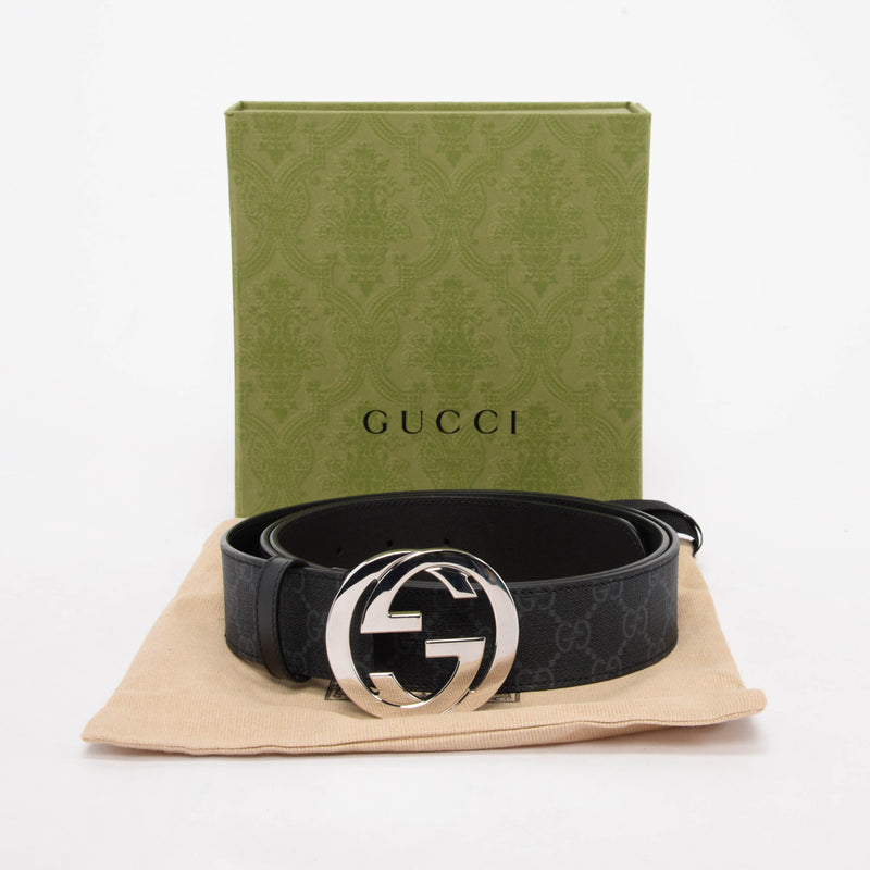 Gucci Black GG Supreme G Buckle Belt - Blue Spinach