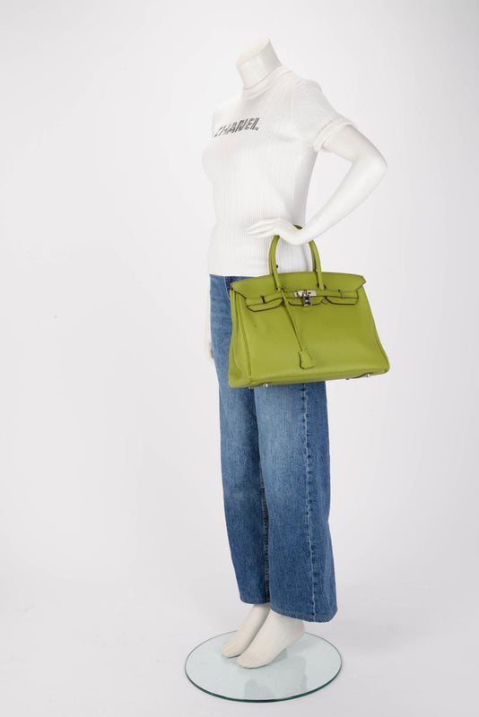 Hermes Vert Anis Togo Birkin 35 PHW - Blue Spinach