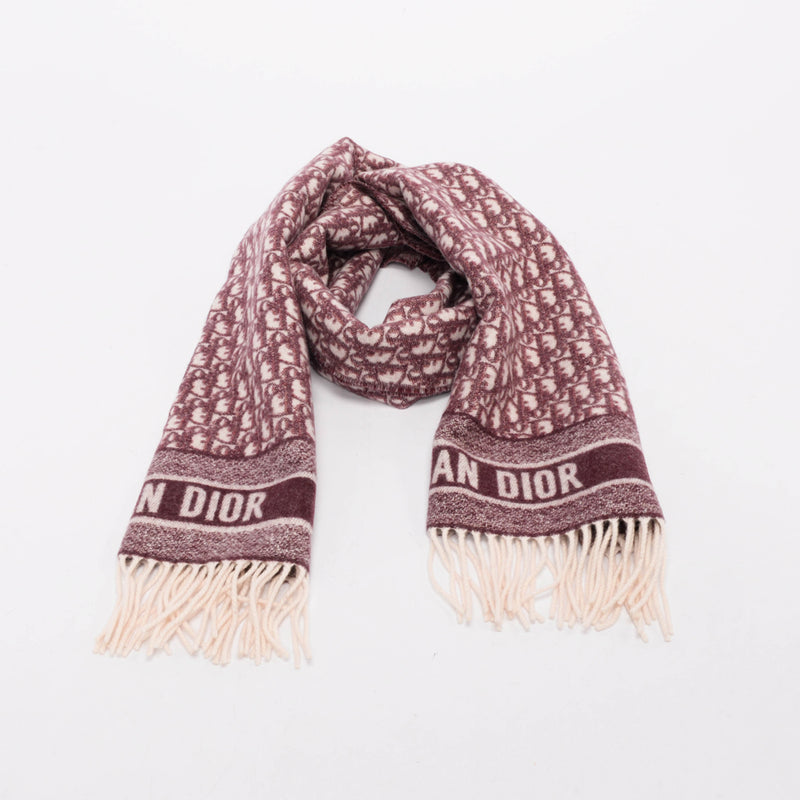 Dior Burgundy Cashmere Oblique Fringed Scarf - Blue Spinach