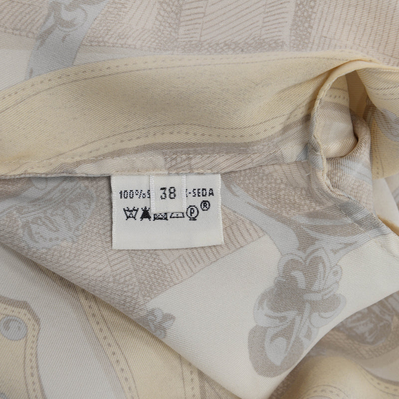 Hermes Beige Silk Cavalcadour Blouse FR 38 - Blue Spinach