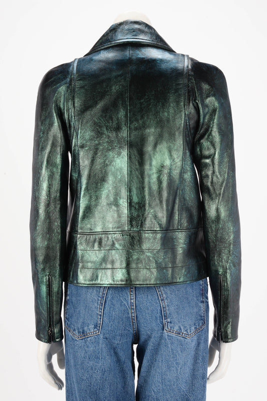 Chanel Green Iridescent Lambskin Biker Jacket FR 34 - Blue Spinach