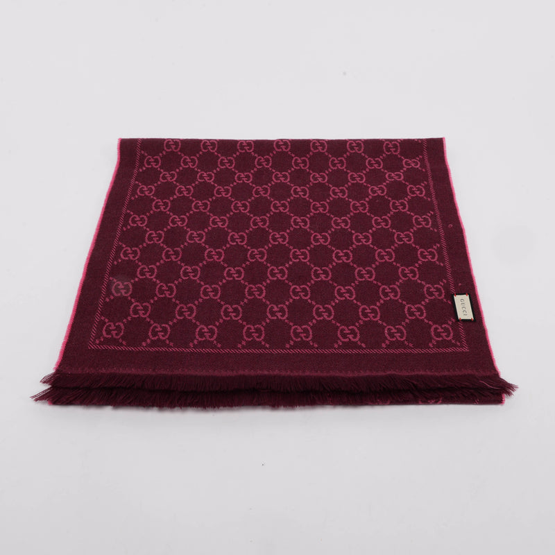 Gucci Pink Wool Double Jacquard GG Scarf - Blue Spinach