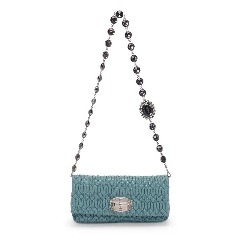 Miu Miu Mint Patent Matelasse Crystal Evening Bag - Blue Spinach