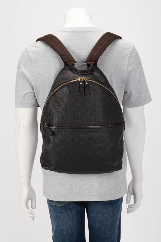 Gucci Brown Guccissima Medium Classic Backpack - Blue Spinach