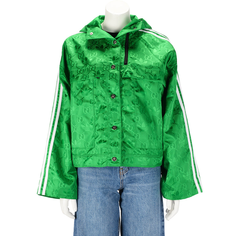 Gucci x Adidas Green GG Supreme Nylon Cropped Bomber Jacket IT 42 - Blue Spinach