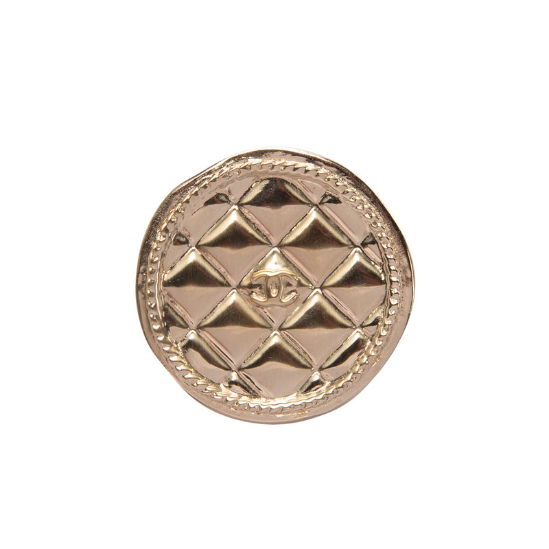 Chanel Light Gold Quilted Round CC Brooch - Blue Spinach