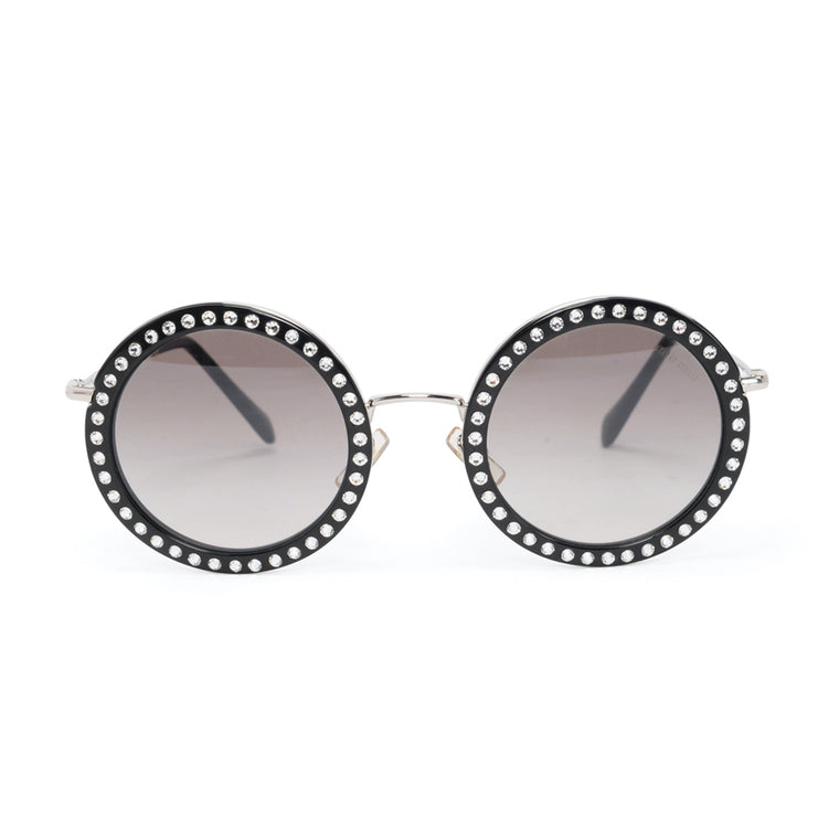 Miu Miu Black Round Diamonte Sunglasses