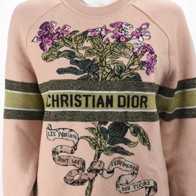 Dior Dusty Pink Cashmere Blend Fleurs Bibliques Sweater - Blue Spinach