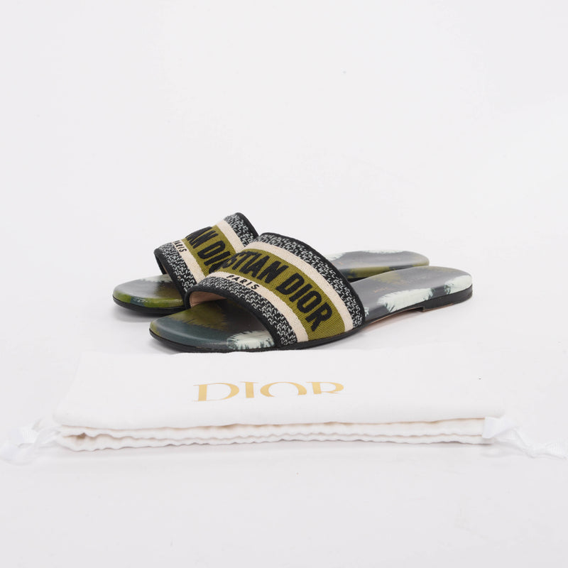 Dior Green Embroidered Canvas Dway Tie Dye Slides 36 - Blue Spinach