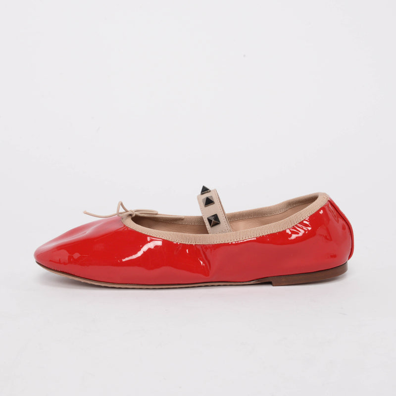 Valentino Red Patent Rockstud Ballerina Flats 36 - Blue Spinach