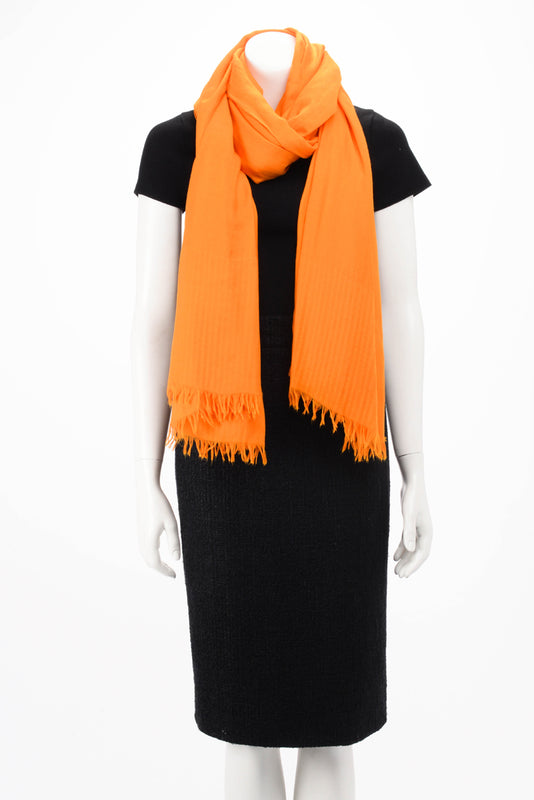 Hermes Orange Cashmere Herringbone H Shawl - Blue Spinach