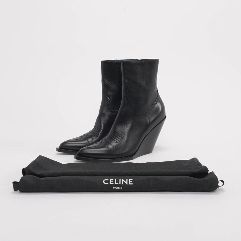 Celine Black Calfskin Moon Zipped Boots 40 - Blue Spinach