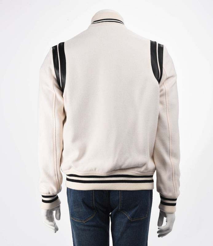 Saint Laurent Cream Wool & Lambskin Teddy Jacket FR 50 - Blue Spinach