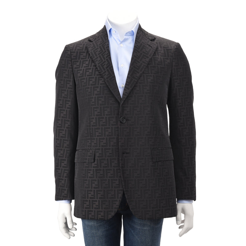 Fendi Charcoal FF Jacquard Blazer IT 50 - Blue Spinach