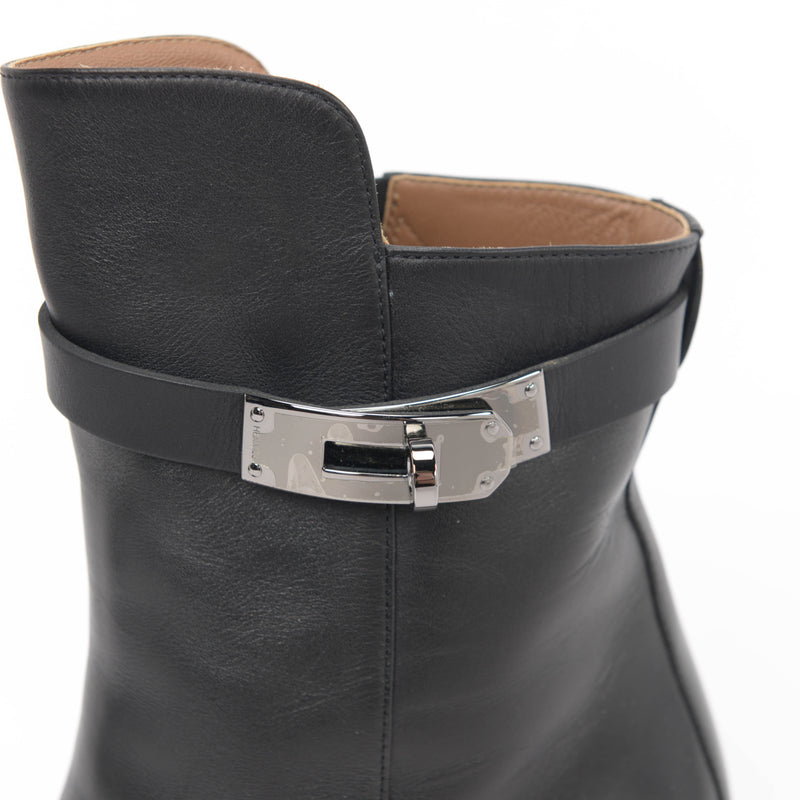 Hermes Black Calfskin Joueuse Boots 37.5 - Blue Spinach