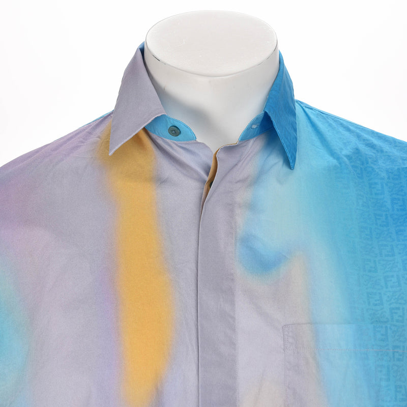 Fendi Aqua Cotton Sunrise Print Shirt 39 - Blue Spinach