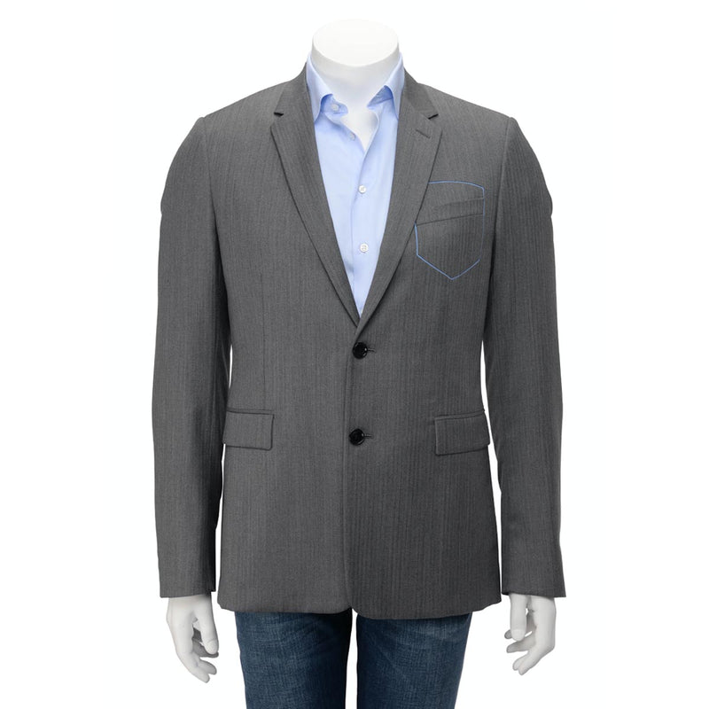 Dior Grey Herringbone Stitched Pocket Jacket 48 - Blue Spinach