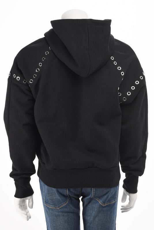 Alexander McQueen Black Cotton Eyelet Hooded Sweater M - Blue Spinach