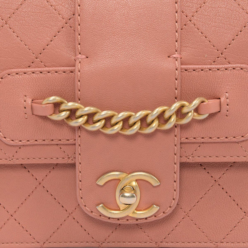 Chanel Pink Quilted Sheepskin Front Chain Flap Bag - Blue Spinach