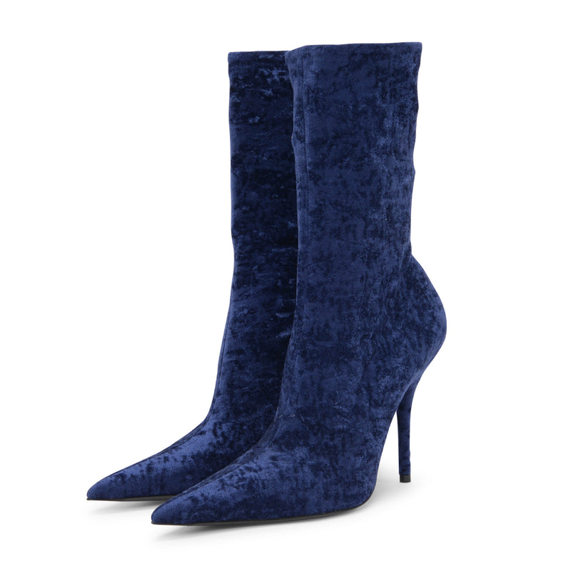 Balenciaga Blue Crushed Velvet Knife Boots 40 - Blue Spinach