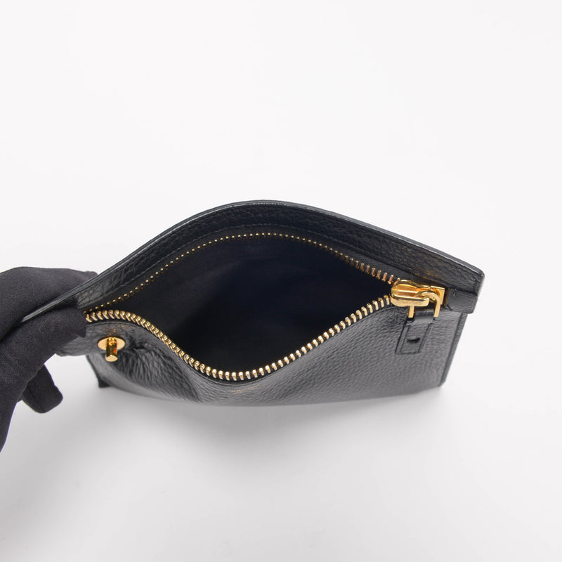 Tom Ford Black Grained Leather Flat Pouch - Blue Spinach