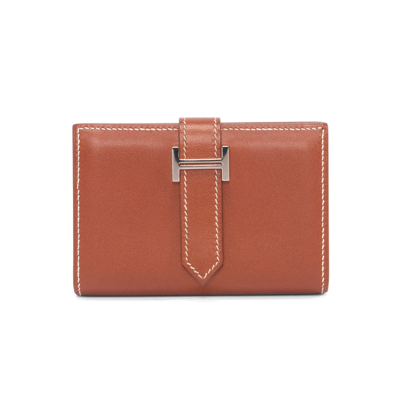 Hermes Fauve Tadelakt Mini Bearn Wallet - Blue Spinach