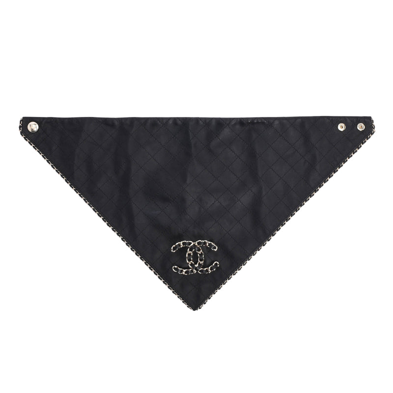 Chanel Black Quilted Lambskin CC Brooch Bandana Scarf - Blue Spinach