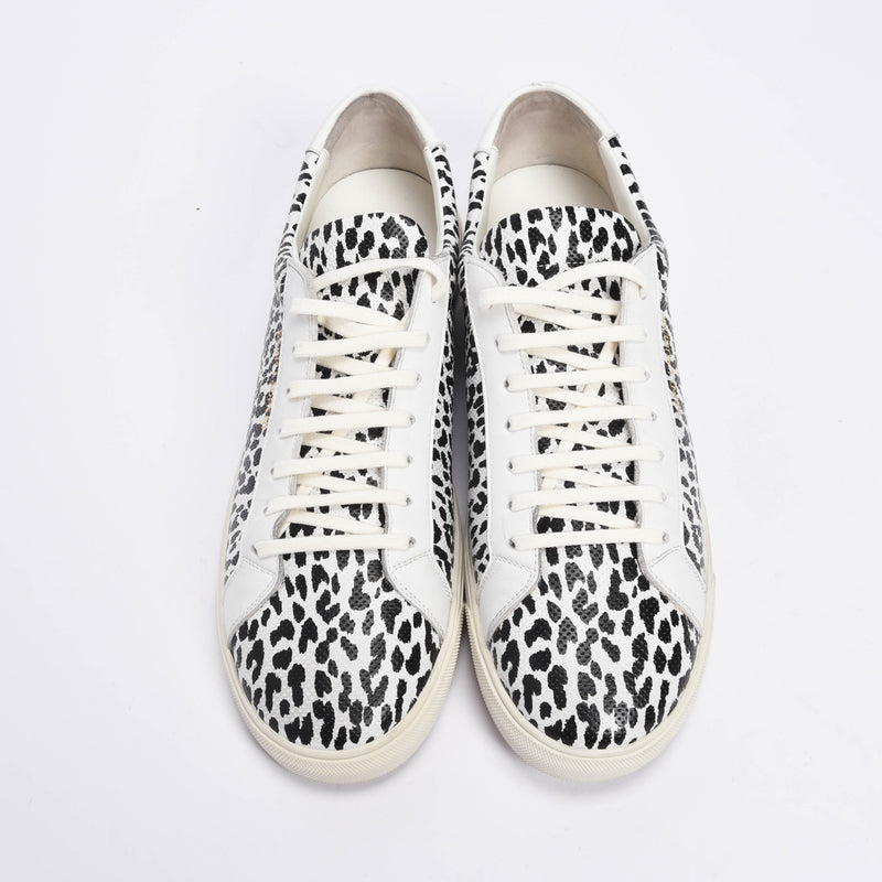 Saint Laurent White Leopard Perforated Leather SL10 Sneakers 47 - Blue Spinach