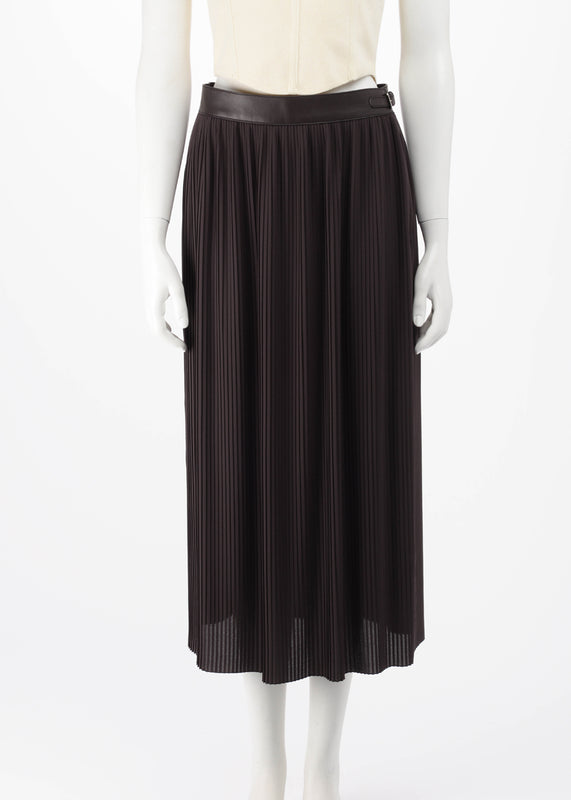 Hermes Brown Georgette Mid-Length Pleated Skirt FR 40 - Blue Spinach