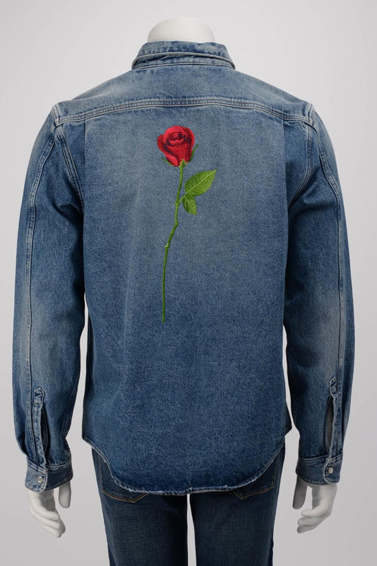 Balenciaga Denim Rose Embroidered Shirt 42 - Blue Spinach