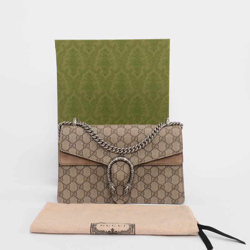 Gucci Beige GG Supreme Small Dionysus Bag - Blue Spinach