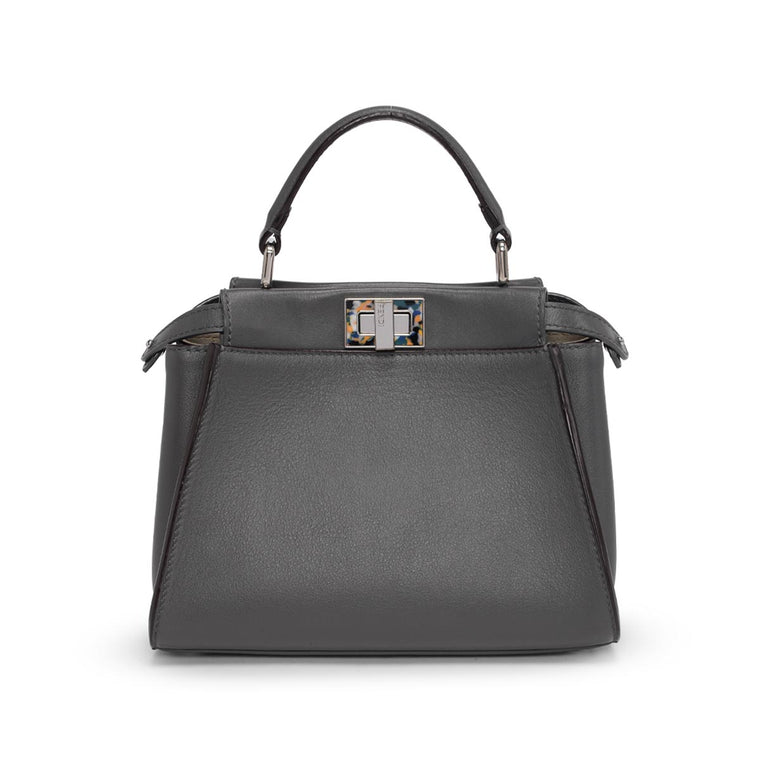 Fendi Grey Leather Mini Peekaboo Shoulder Bag