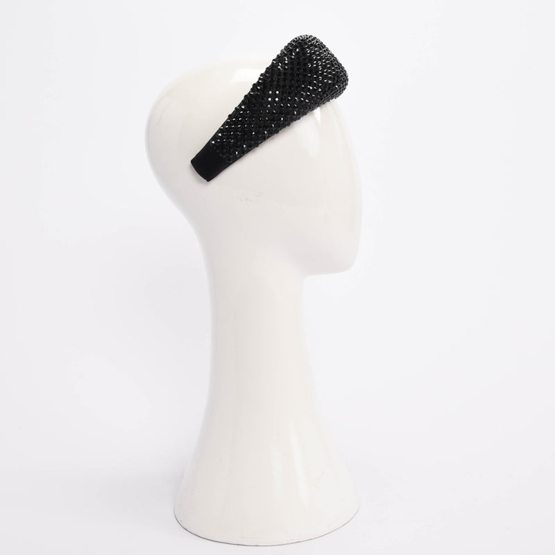 Prada Black Satin Crystal Embellished Headband - Blue Spinach