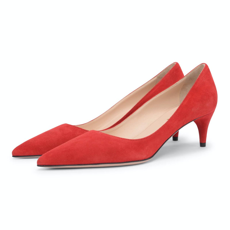 Prada Red Suede Low Heel Pumps - Blue Spinach