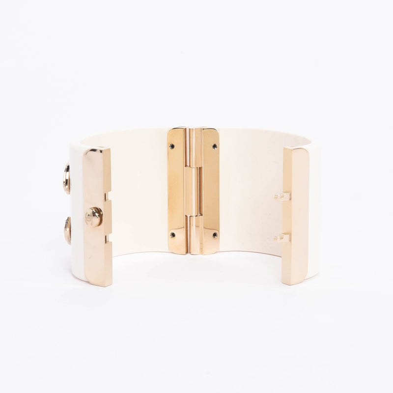 Chanel Cream & Gold Resin CC Cuff - Blue Spinach