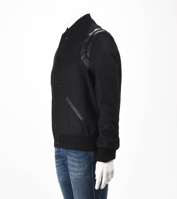 Saint Laurent Black Wool & Lambskin Teddy Jacket FR 50 - Blue Spinach